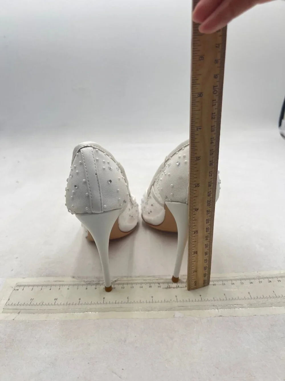 XYD White Sequins Rhinestones Studded Stiletto High Heels Mesh Pumps Dress Shoes